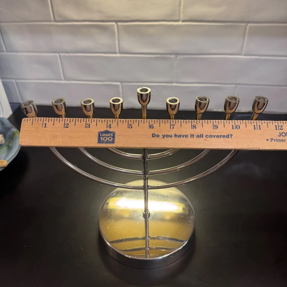 Pottery Barn Menorah Home Large Silver Modern Polished Metal Hanukkah 2667219